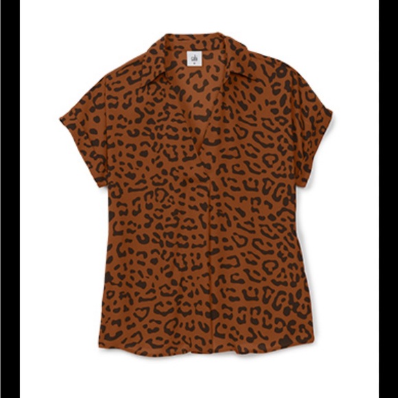🧡 CAbi Leopard Print V-Neck Blouse - Orange and Brown - Picture 2 of 3
